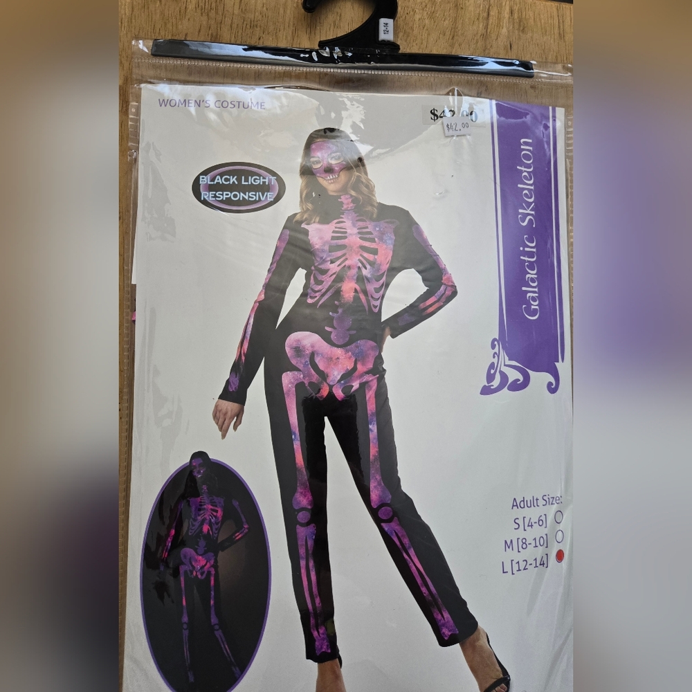 Spirit Purple Skeleton Costume  Black Light Responsive. NWT Womens Size( L) 12 -